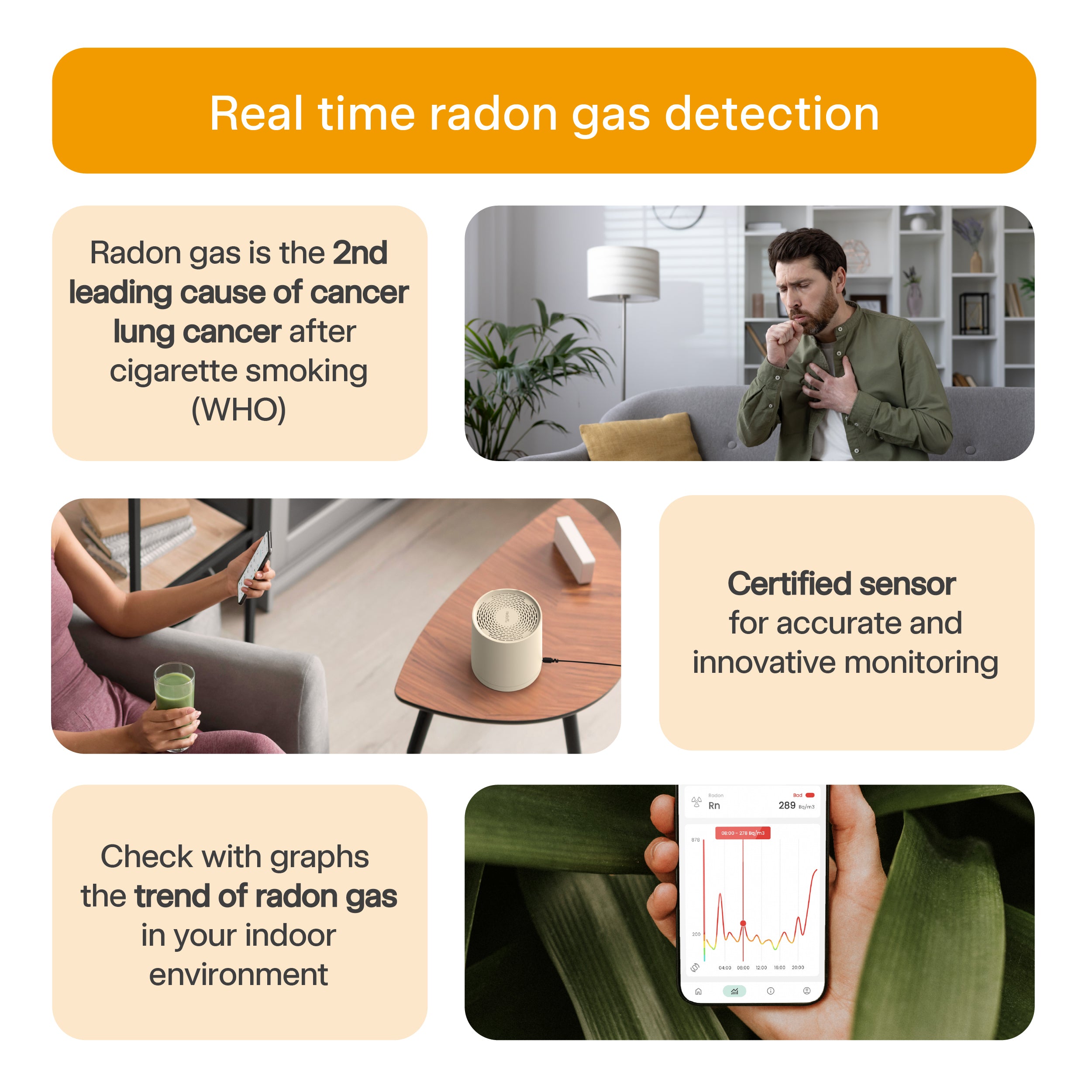 Radoff Sense white device: real-time radon gas detection.